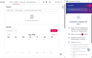 Screenshot showing a Moodle site and the My Organizer sidebar ready to import courses