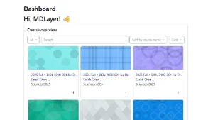 Moodle dashboard with 6 courses.