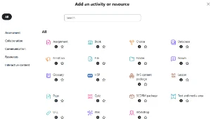 Add activity or ressource Moodle popup.