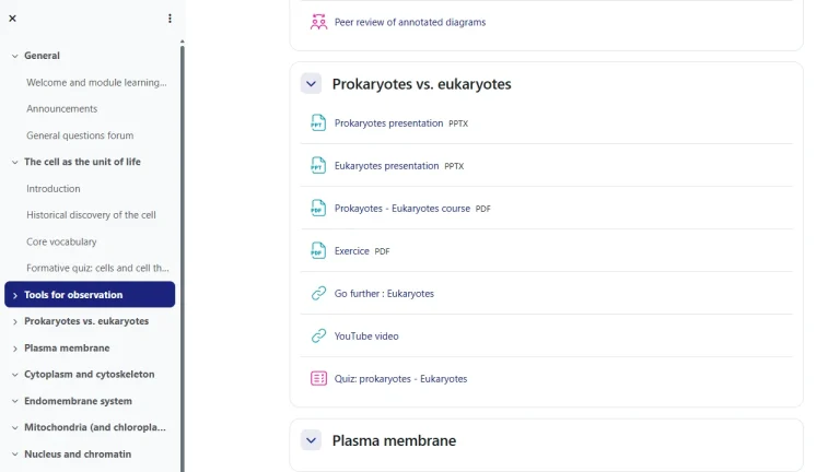 Displays a list of activities and resources on Moodle.