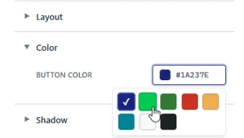 Three button customization parameters: layout, color, and shadow.